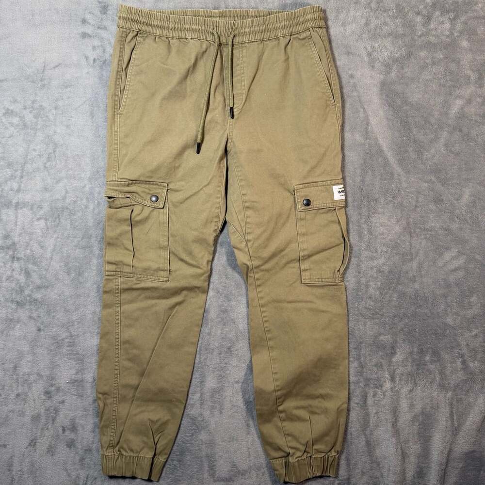 WeSC Cargo Jogger Pants Mens L Olive Green Drawstring Cuffed Utility